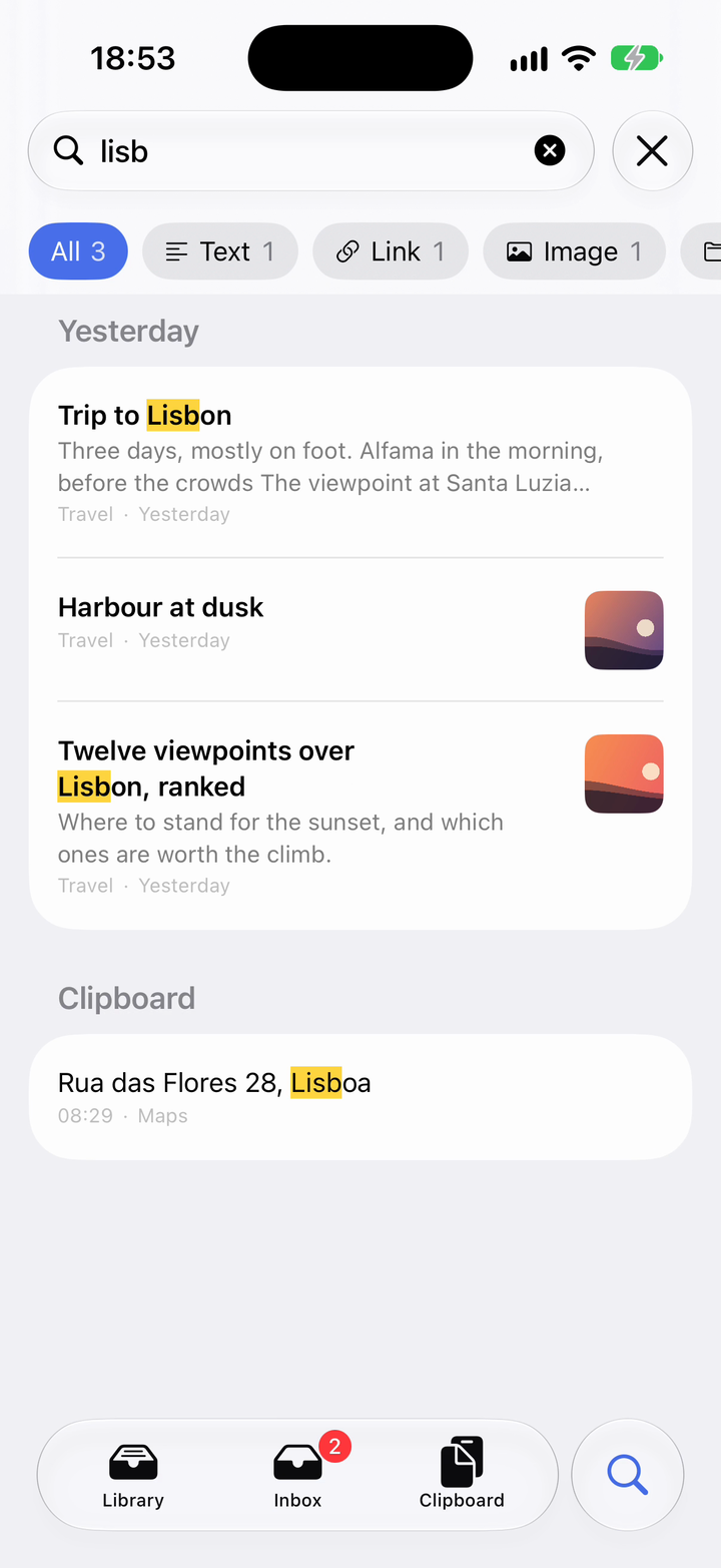 Search results: three kept things and one copy